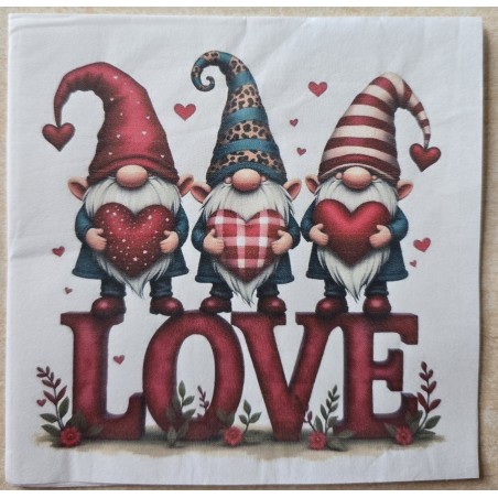 Serviette Drei Wichtel mit Herzen/Love