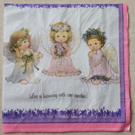 Serviette Drei Engel Mädchen mit Blumen
