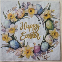 Serviette Happy Easter im Eier/Blumen Kranz