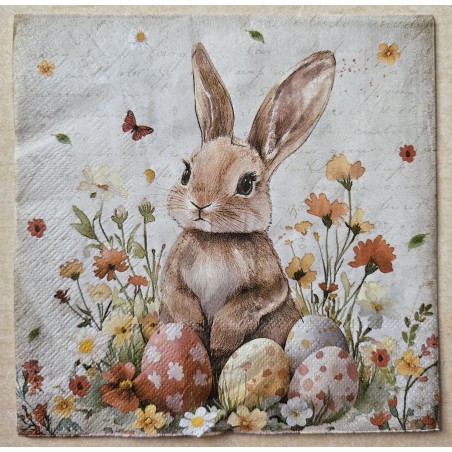 Serviette Kaninchen mit Ostereiern beige-orange