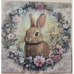 Serviette Kaninchen im Blumenkranz beige-rosa