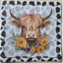 Serviette Hochlandrind Kopf/Blumen