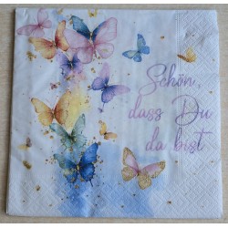 Serviette Aquarell Schmetterlinge/Schön dass Du da bist