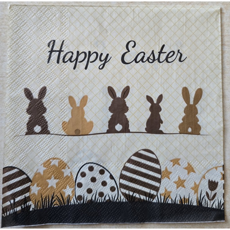 Serviette Happy Easter/Kaninchen/Eier/braun