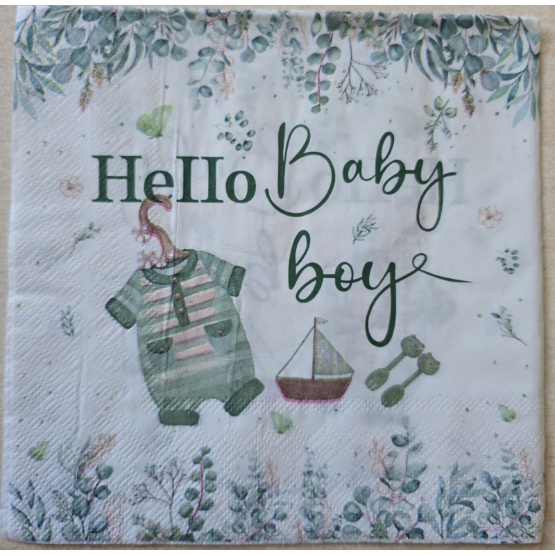 Serviette Hello Baby Boy grün