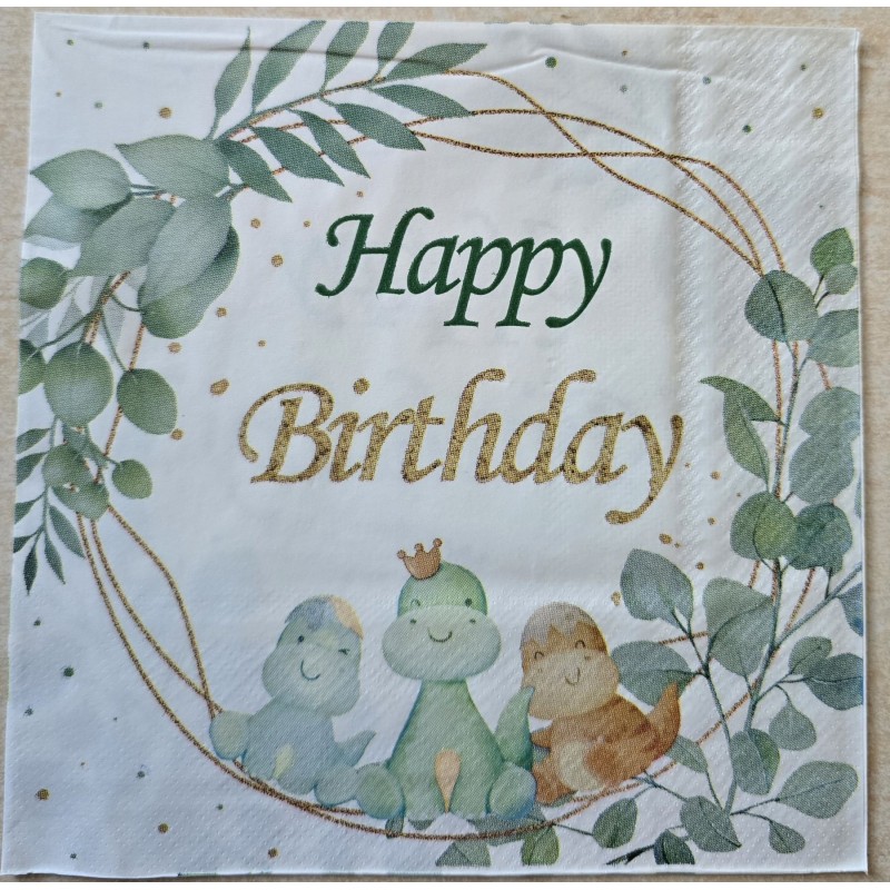 Serviette Dinosaurier/Happy Birthday grün