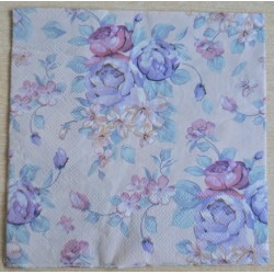 Serviette Blumen rosa/blau/flieder