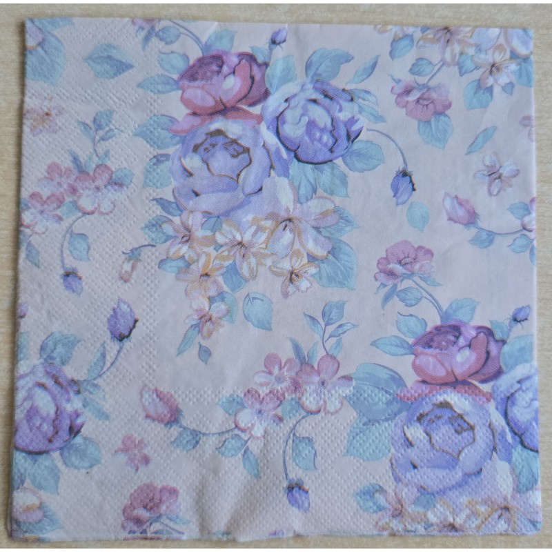 Serviette Blumen rosa/blau/flieder