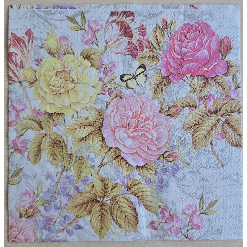 Serviette Rosen pink/rosa/gelb