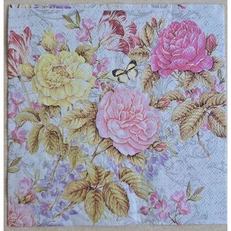 Serviette Rosen pink/rosa/gelb