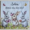 Serviette Drei Kaninchen/Schmetterlinge/Schön, dass Du da bist