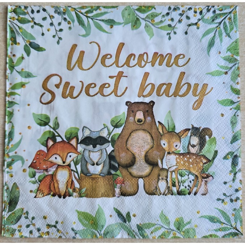 Serviette Tiere /Welcome sweet Baby/grün