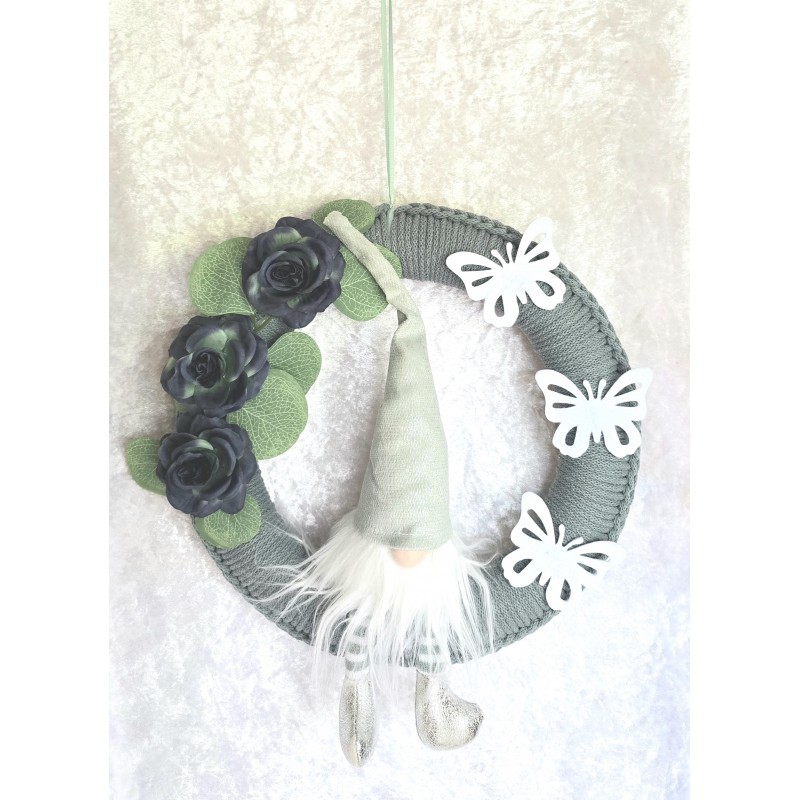 Tür/Wanddeko Ring Wichtel/Rosen salbeigrün