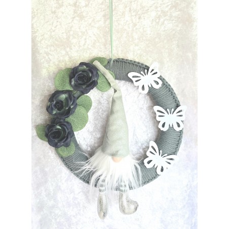 Tür/Wanddeko Ring Wichtel/Rosen salbeigrün