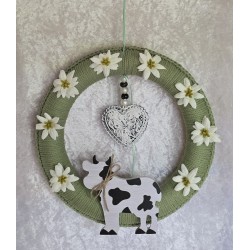 Tür/Wanddeko Ring Kuh/Edelweiss grasgrün