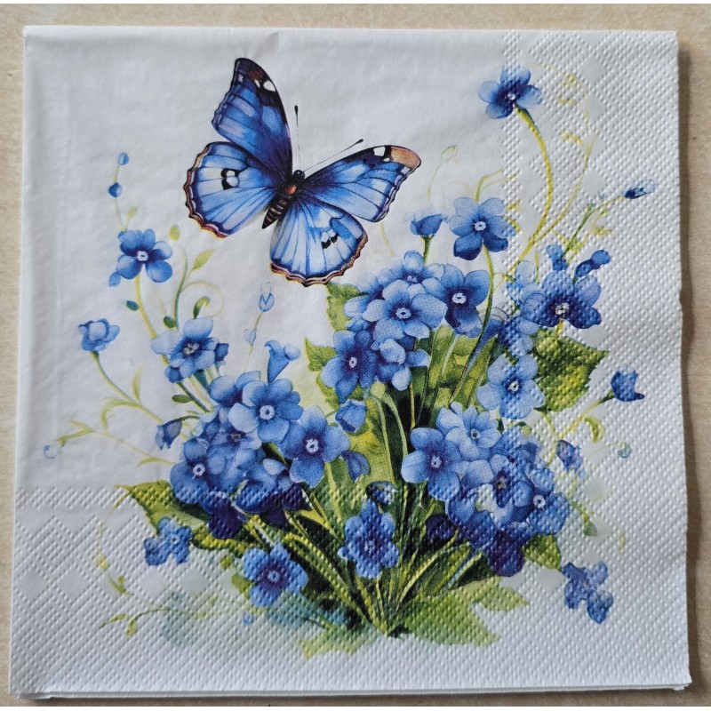 Serviette Schmetterling/Blumen blau