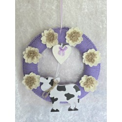 Tür/Wanddeko Ring Kuh/Blumen lila