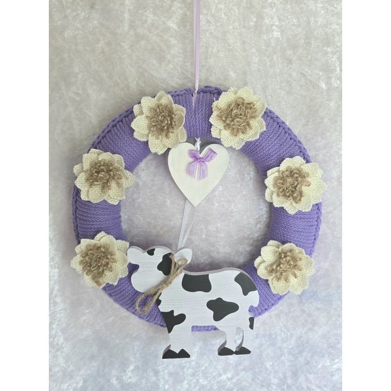 Tür/Wanddeko Ring Kuh/Blumen lila