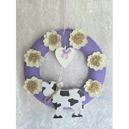 Tür/Wanddeko Ring Kuh/Blumen lila