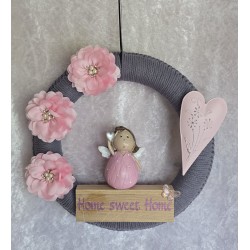 Tür/Wanddeko Ring Engel/Home sweet Home grau-rosa