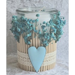 Kerzen Glas Trockenblumen türkis