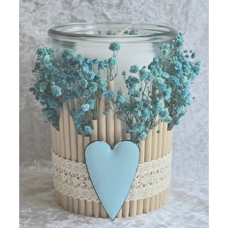 Kerzen Glas Trockenblumen türkis
