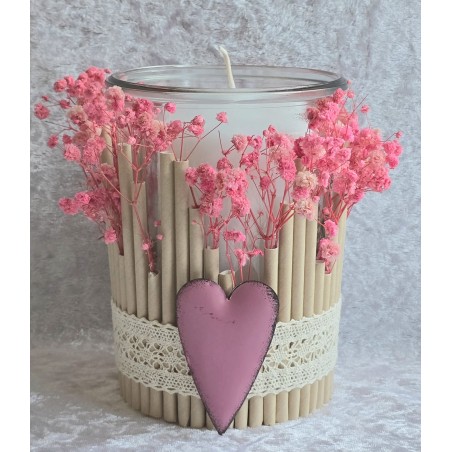 Kerzen Glas Trockenblumen rosa