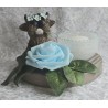 Teelicht Scheibe Hochlandrind/Rose hellblau