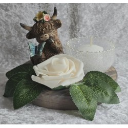 Teelicht Scheibe Hochlandrind/Rose creme