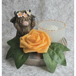Teelicht Scheibe Hochlandrind/Rose orange