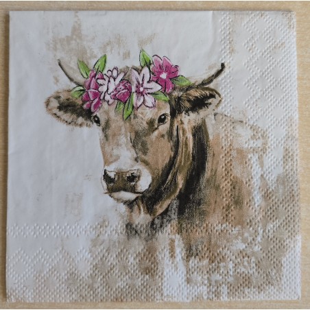 Serviette Kuh mit Hörnern und Blumen