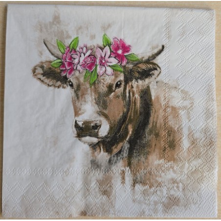 Serviette Kuh mit Hörnern/Blumen