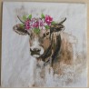 Serviette Kuh mit Hörnern/Blumen