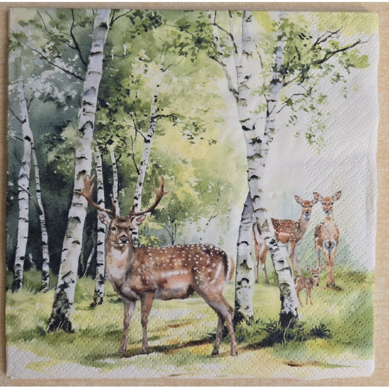 Serviette Hirsch Familie im Wald