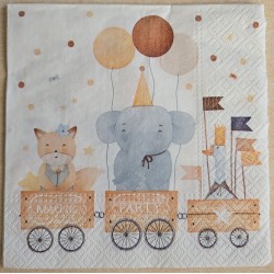 Serviette Elefant/Fuchs/Gans im Anhänger