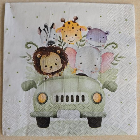 Serviette Tiere im grünen Auto