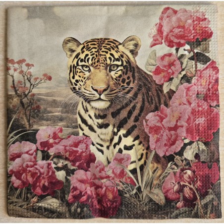 Serviette Leopard und pinke Blumen