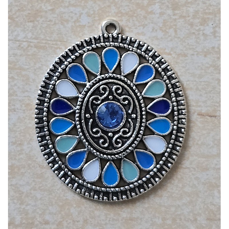 Metall Anhänger Ornament blau/mint/weiss