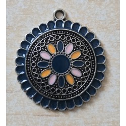 Metall Anhänger Ornament dunkelblau/orange/rosa