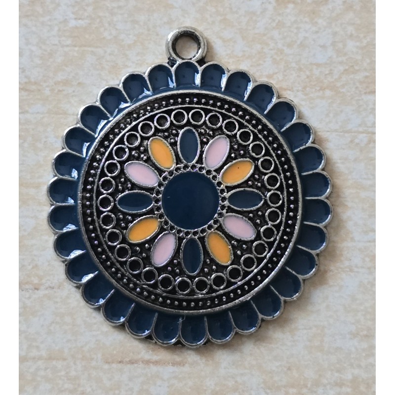 Metall Anhänger Ornament dunkelblau/orange/rosa