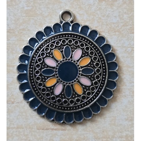 Metall Anhänger Ornament dunkelblau/orange/rosa
