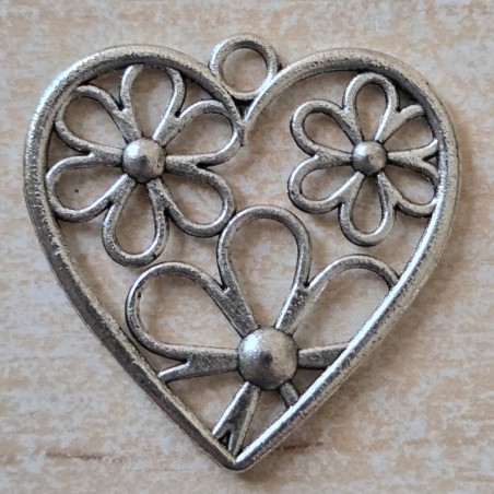Metall Anhänger Herz/Blumen
