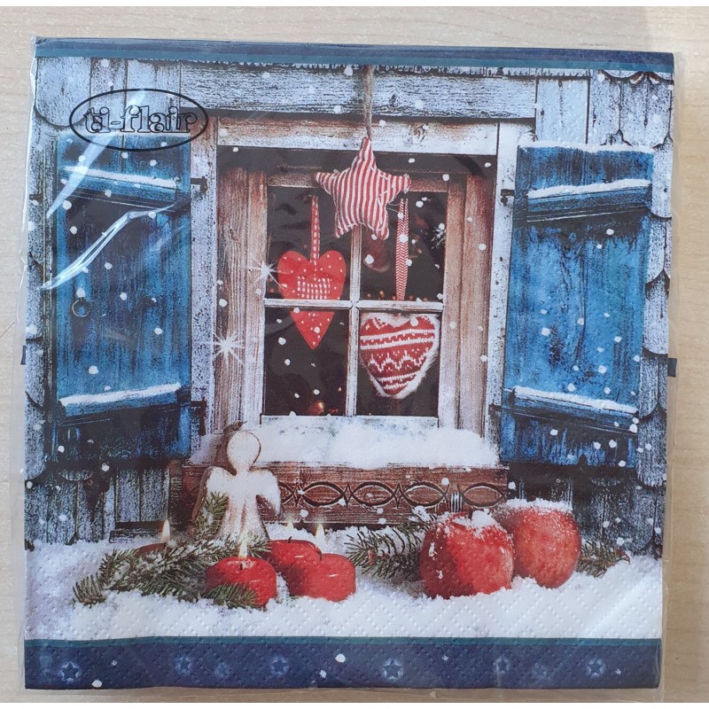 Servietten Fenster mit Winterdekoration
