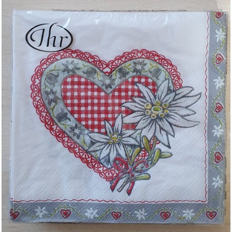 Servietten Edelweiss/Herz rot