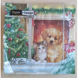 Servietten Hund und Katze am Fenster