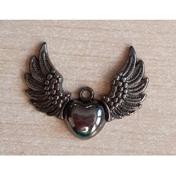 Anhänger Herz mit Flügel grau