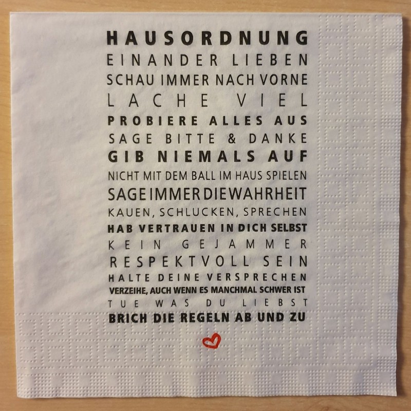 Servietten Hausordnung