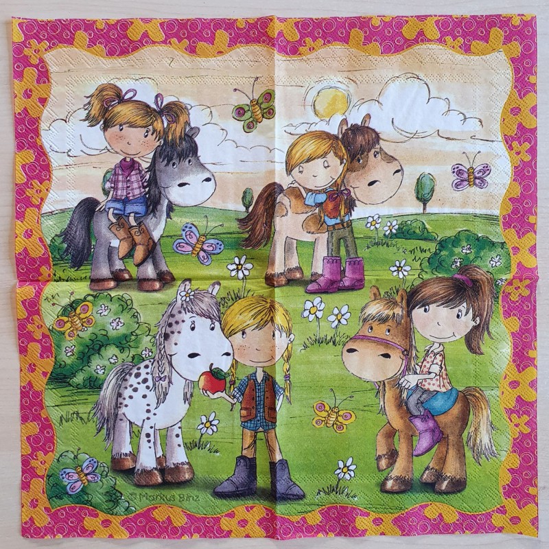 Servietten Mädchen und Ponys