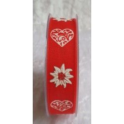 Dekoband Edeweiss/Herz rot