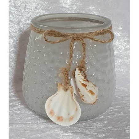 Windlicht Glas Muscheln weiss